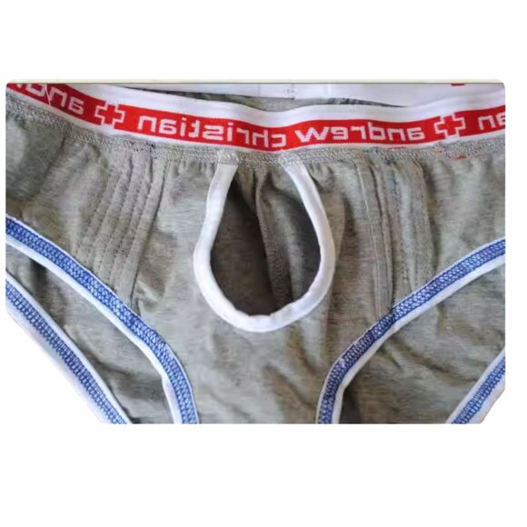 Andrew Christian Vintage Briefs Gray w Racing Stripes and Show It Medium - Picture 3 of 6